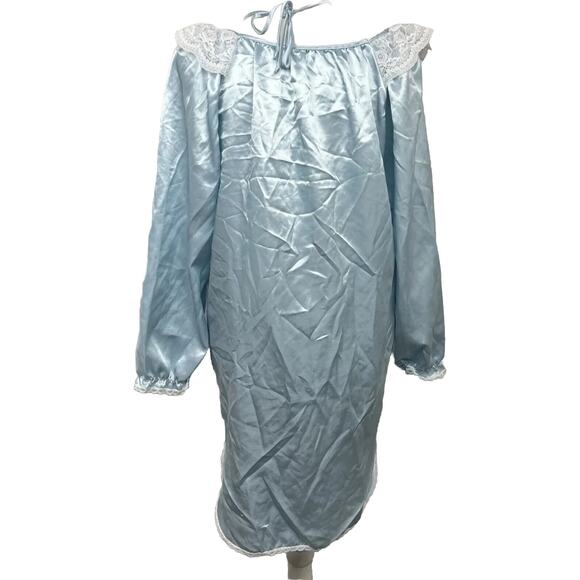 Vintage LADY CAMEO Dallas Satin Lace Puff Long Sleeve Nightgown Dress Union USA - Picture 2 of 13